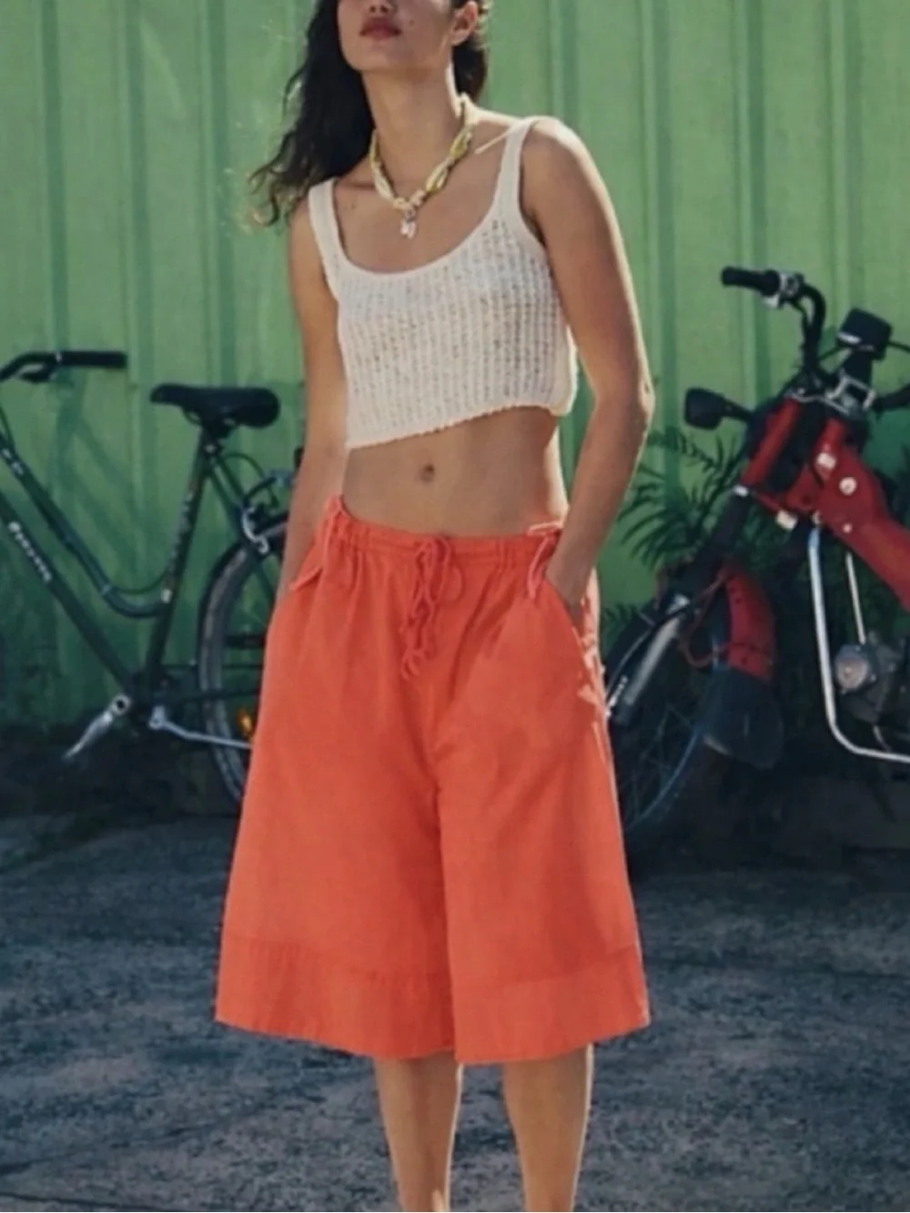 Free-est Free People Cotton Lucca Culotte Shorts Wide Leg medium coral pink